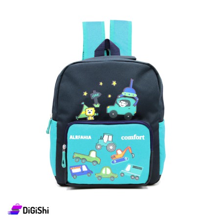 Cars Drawings Cloth Backpack For Kids - Dark Blue & Blue