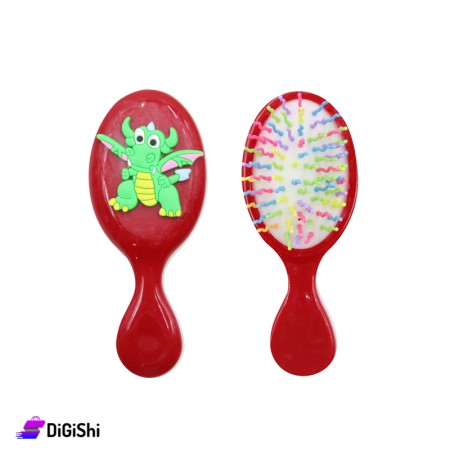 Kids Plastic Hair Brush With Plastic Bristles and Silicon Dragon Toy - Red