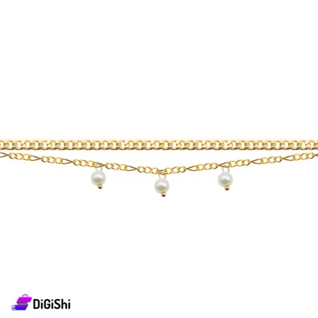 Women's Two Layers Bracelet With Pearls - Golden