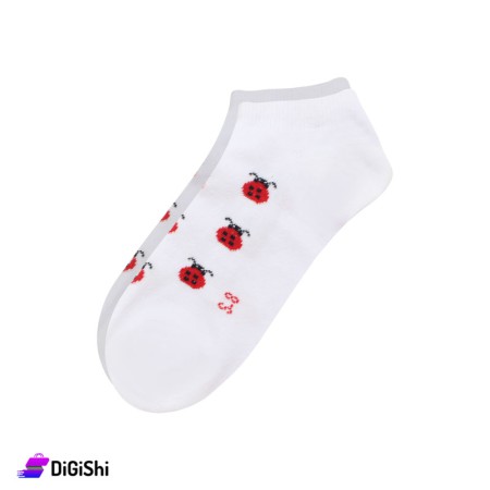 ZOX Coccinella Drawing Cotton Short Kids Socks - White