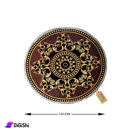 Decorated Round Carpet 120 cm - Brown