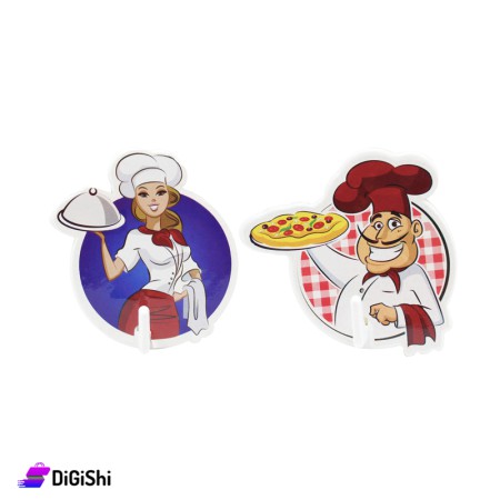 A Set of Kitchen Sticks with a Drawing of a Chef and a Chef- Red and Blue