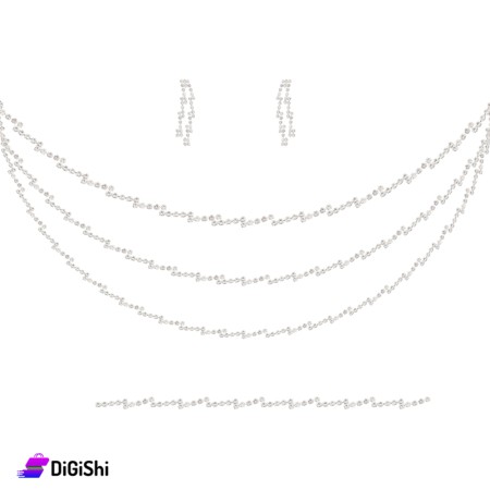 Zircon 3 Layers Necklace And Earring And Bracelet Set - Silver
