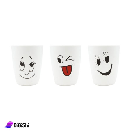 3 Pieces Different Drawings Plastic Cups Set (A)- White