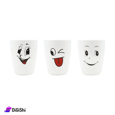 3 Pieces Different Drawings Plastic Cups Set (B) - White