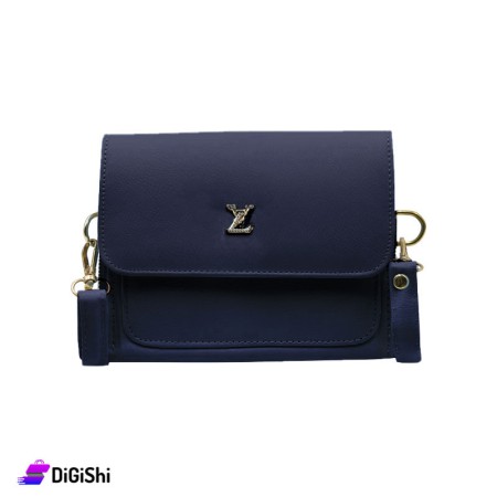 Women's Small Leather Shoulder Bag With Tow Layers - Dark Blue