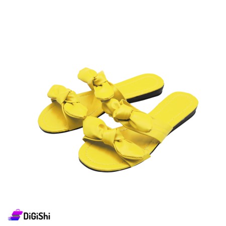 Women's Summer Leather Slippers - Yellow