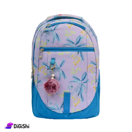LEXI Three Layers Floral Fabric Backpack With Wheels - Light Blue