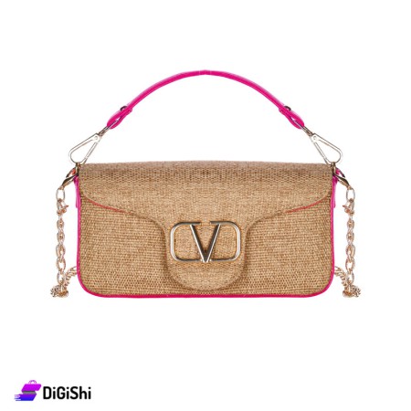 Women's Small Leather & Straw Shoulder & Handbag Valentino - Beige & Pink