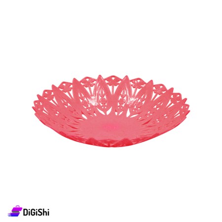 Circular Shaped Decorated Plastic Dish - Red