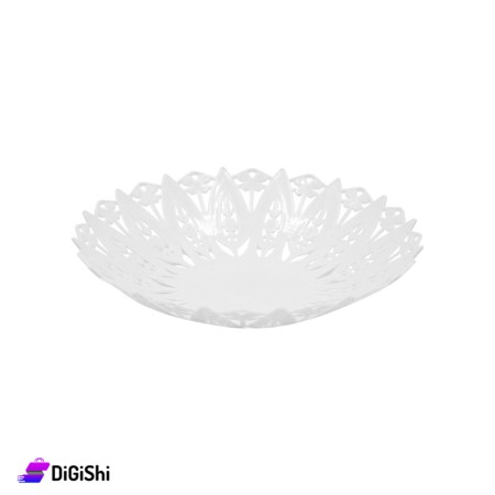 Circular Shaped Decorated Plastic Dish - White