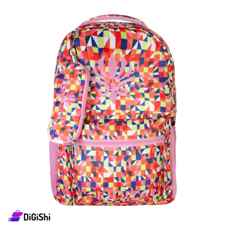 Lily Zak Two Layers Fabric Backpack With a Pencil Case  - Pink and Yellow