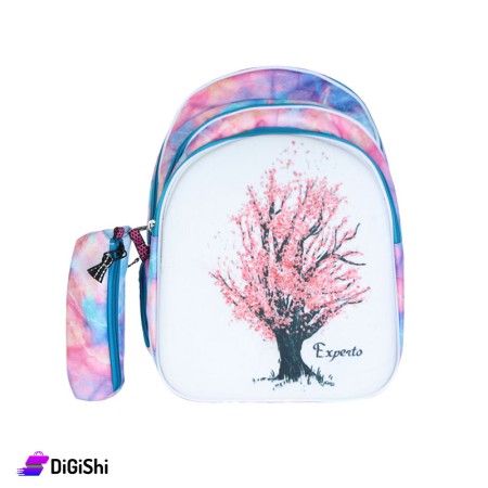 حقيبة ظهر كتان ملونة مع مقلمة للأطفال رسمة شجرة