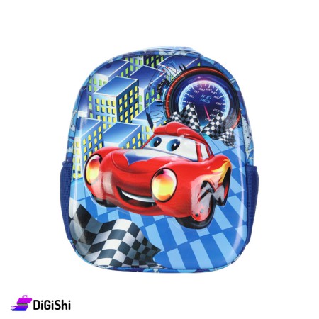 Tarpaulin Backpack for Kids with Car Drawing - Blue