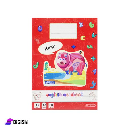 School English Notebook 80 Pages Hippo Print Al-Hashmeya - Red