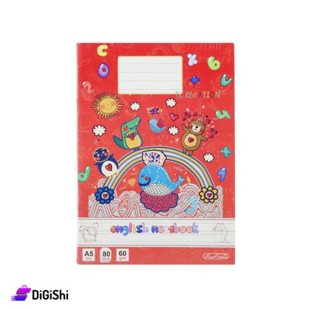 School English Notebook 80 Pages Whale Print Al-Hashmeya - Red