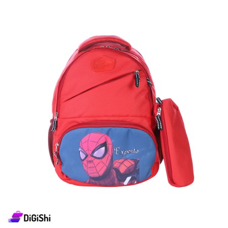 حقيبة ظهر كتان مع مقلمة للأطفال رسمة Spider Man - أحمر