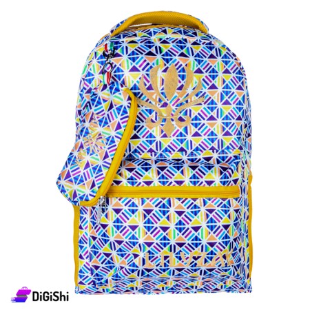 Geometric Backpack With School Pencil Case - Yellow & Blue