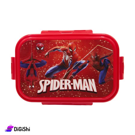 Plastic Lunch Box With Spider Man Drawing - Red