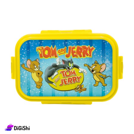 Plastic Lunch Box With Tom And Jerry Drawing - Yellow