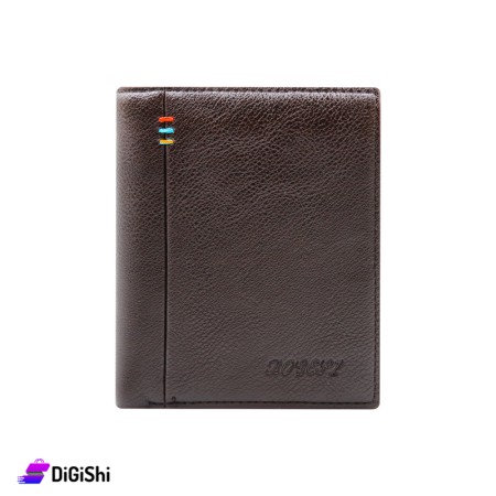 BOGESI Men's Leather Wallet With Three Lines - Dark Brown