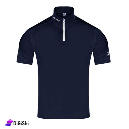 STARTER Men's Polyester Half Sleeve T-shirt With Zipper - Dark Blue
