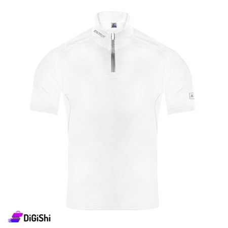 STARTER Men's Polyester Half Sleeve T-shirt With Zipper - White