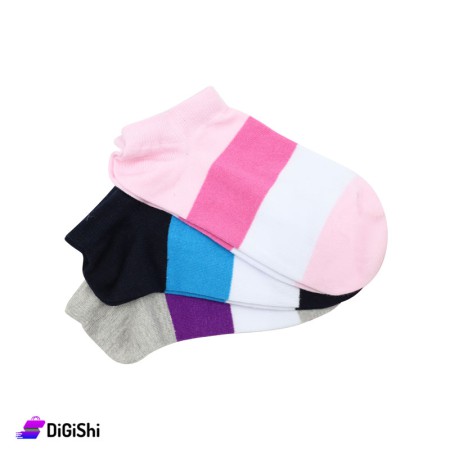 Al Samah Set Of Shin Girl's Socks Pinstripe with fuchsia, blue and purple