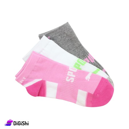 Al Samah Set Of Girl's Short Socks (pink, white and grey)
