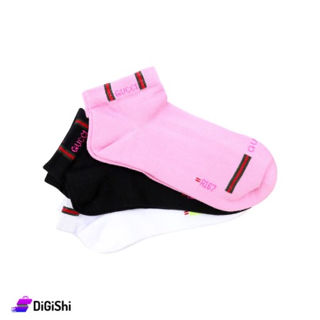 Al Samah Set Of Girl's Short Socks (black, white and pink)