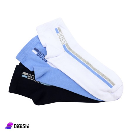 Al Samah Cotton Men Long Socks Set (white, black and blue)