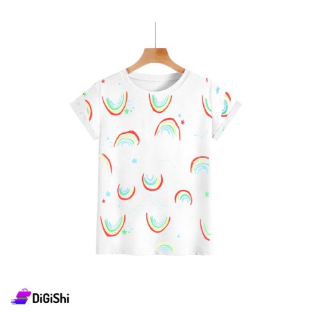 Women's Cotton T-Shirt Rainbow Print - White