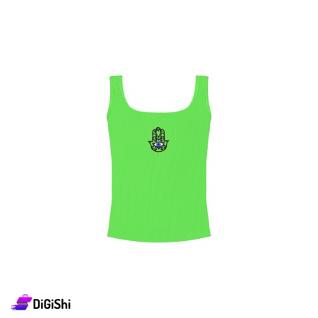 Women's Rib Sleeveless Sweater with Hand Embroidery - Green