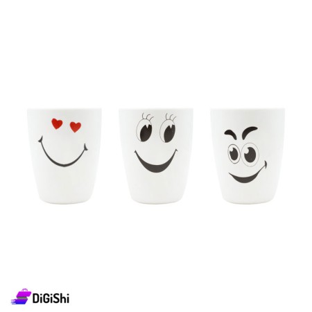 3 Pieces Different Drawings Plastic Cups Set (D) - White