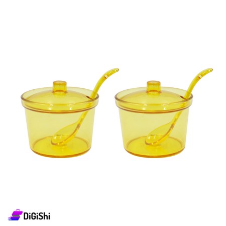 Pair Of Plastic Sugar Bowl - Yellow