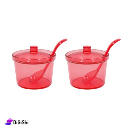 Pair Of Plastic Sugar Bowl - Red
