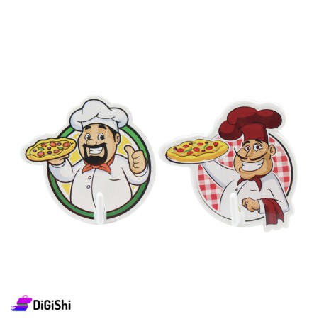 A Set of Kitchen Sticky Hooks With a Drawing Of a Chef