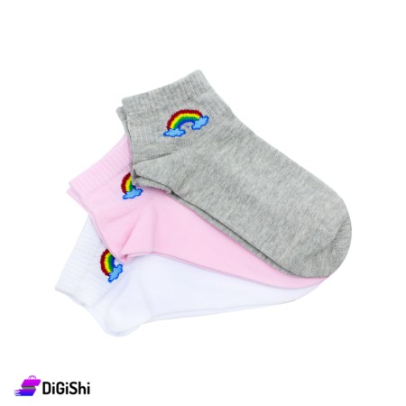 Al Samah Set Of Girl's Short Socks With Rainbow Drawing - Group 2
