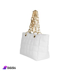 حقيبة يد جلد نسائية شكل مربعات - أبيض
