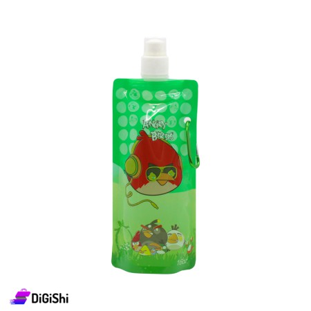 Nylon Water Bottle with Angry Birds Drawing - Green