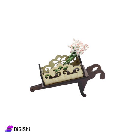 Wooden Miniature Decor in Flower Cart Shape