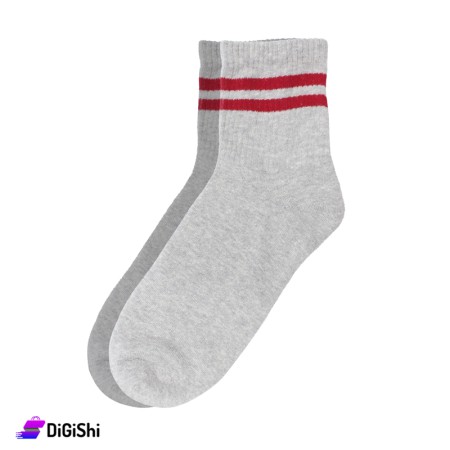 ZOX Plus Men's Cotton Striped Medium Leg Socks - Grey