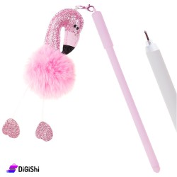 Blue Pen with Flamingo Fur Pendant - Pink