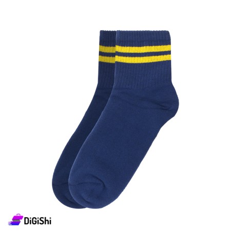ZOX Plus Men's Cotton Striped Medium Leg Socks - Dark Blue