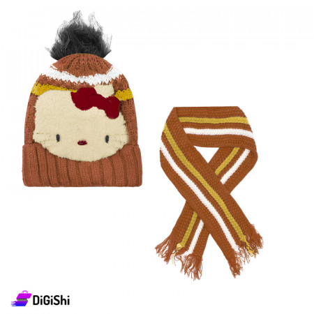 Set of Woolen Child's Scarf & Hat With Hello Kitty Shape - Tile