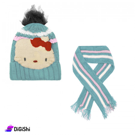 Set of Woolen Child's Scarf & Hat With Hello Kitty Shape - Tiffany
