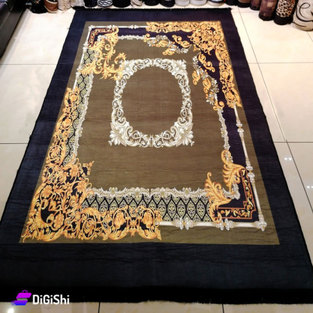 Large Rectangular Carpet with Decoration Drawing  - Black & Choco