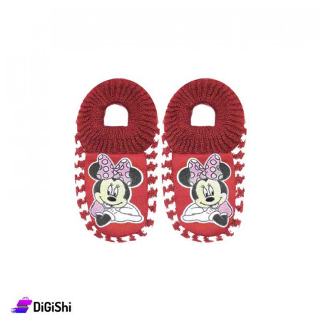 Kids Winter Slippers Mini Mouse Drawing - Red