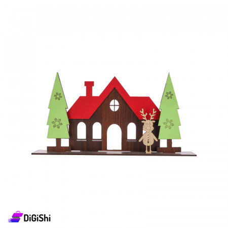 زينة خشب لعيد الميلاد شكل منزل - بني