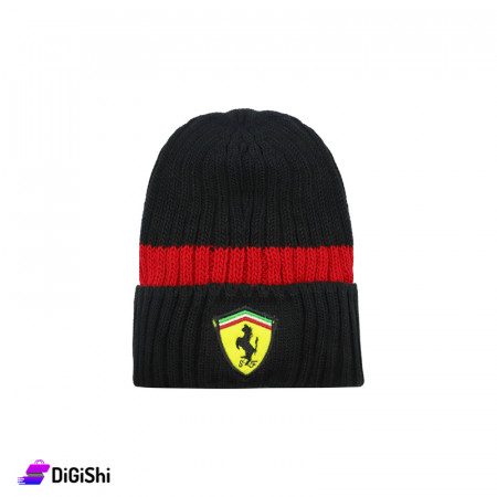 Men's Wool Cap with Ferrari Logo - Black & Red